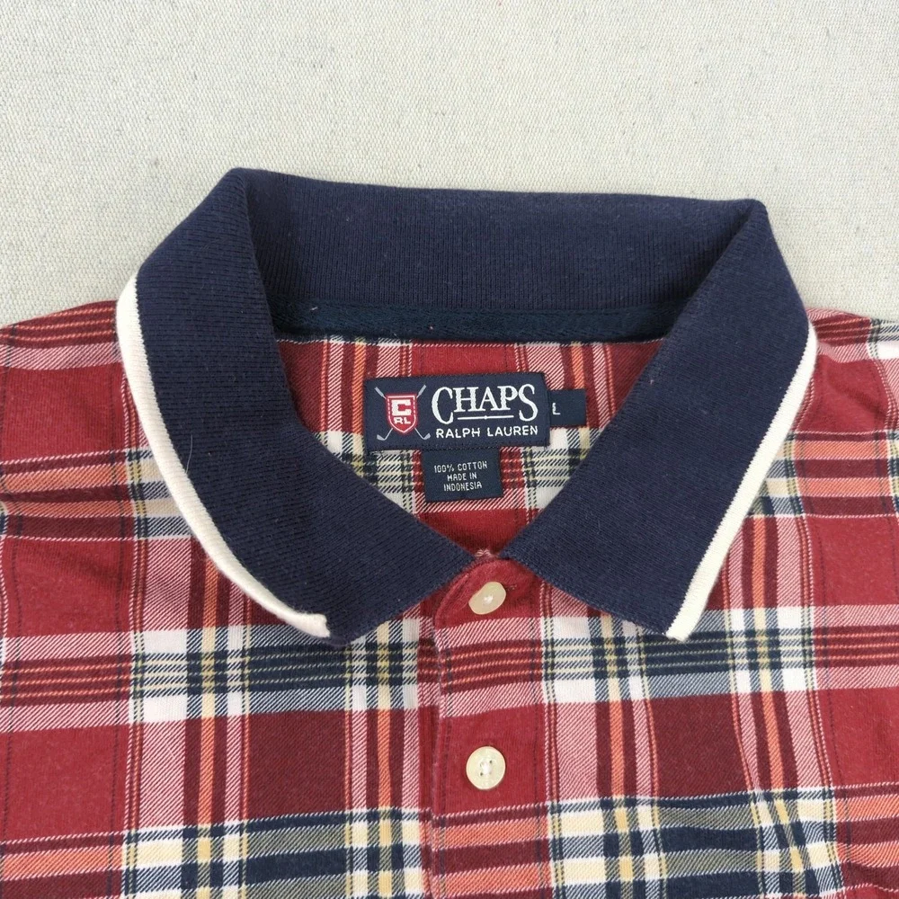Vintage Chaps Ralph Lauren Shirt Large Red Tartan Plaid Preppy Casual‎